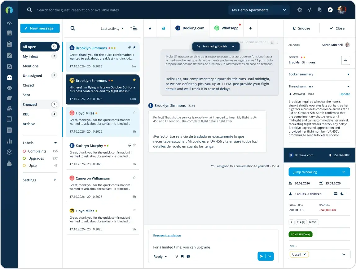 Rentlio Unified Inbox sucelje