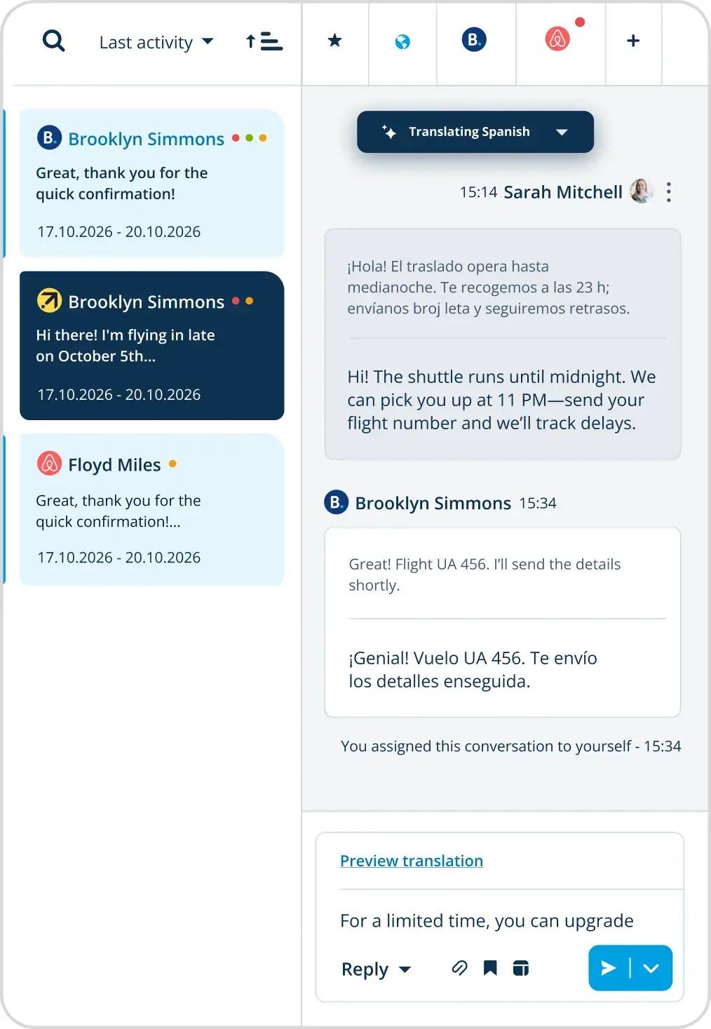 Rentlio Unified Inbox mobilno sucelje