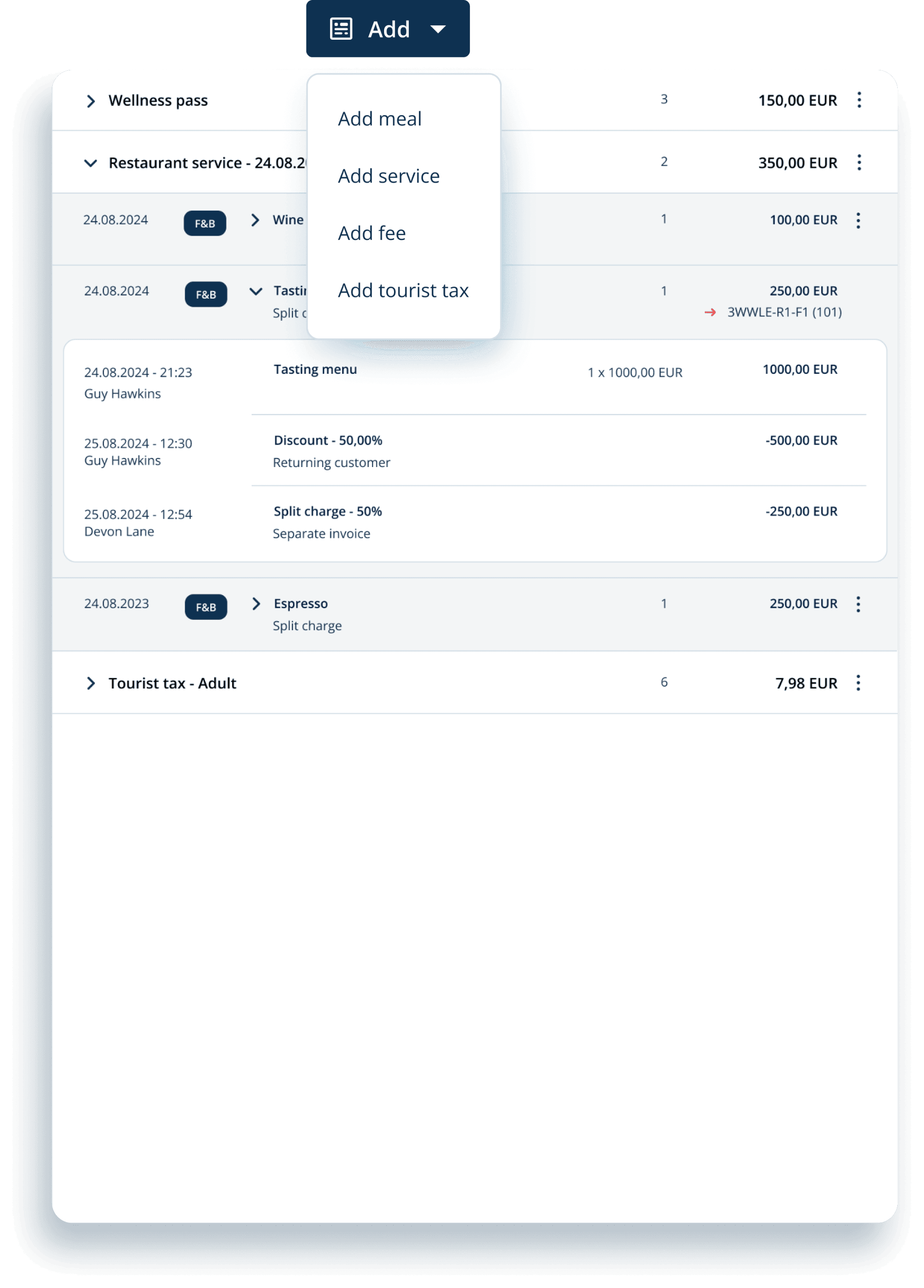 Rentlio Pro guest meal list