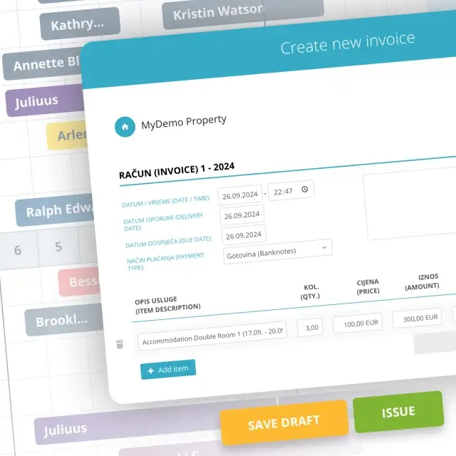 Jednostavno izdajte, pretražujte i šaljite račune privatnim i poslovnim gostima kao i račune za grupne rezervacije, izravno iz Rentlio Plus PMS sustava